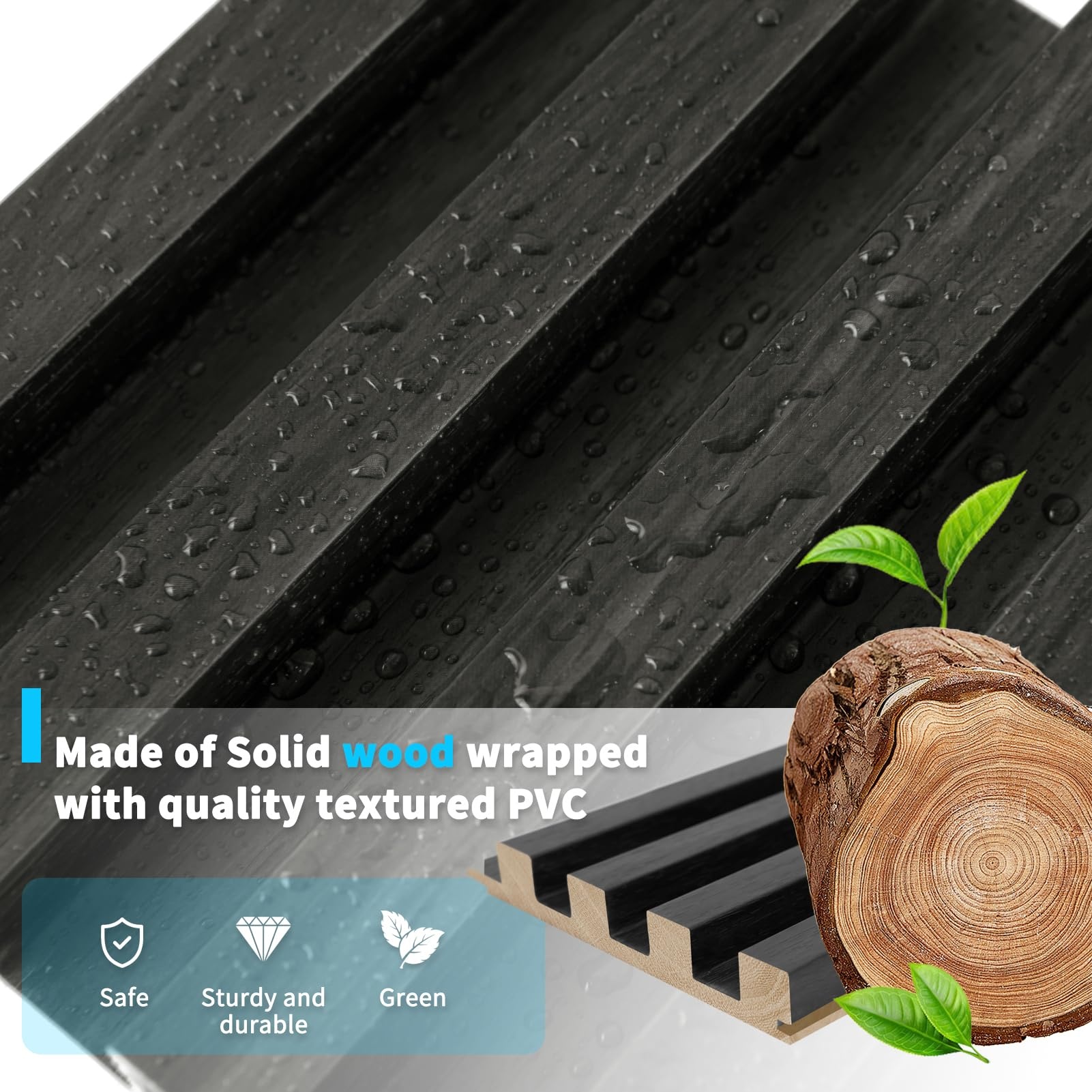 Customized Acupanel Waterproof Black Wood Slat Panels 3D Solid Wood Wall  Panel for interior wall cladding