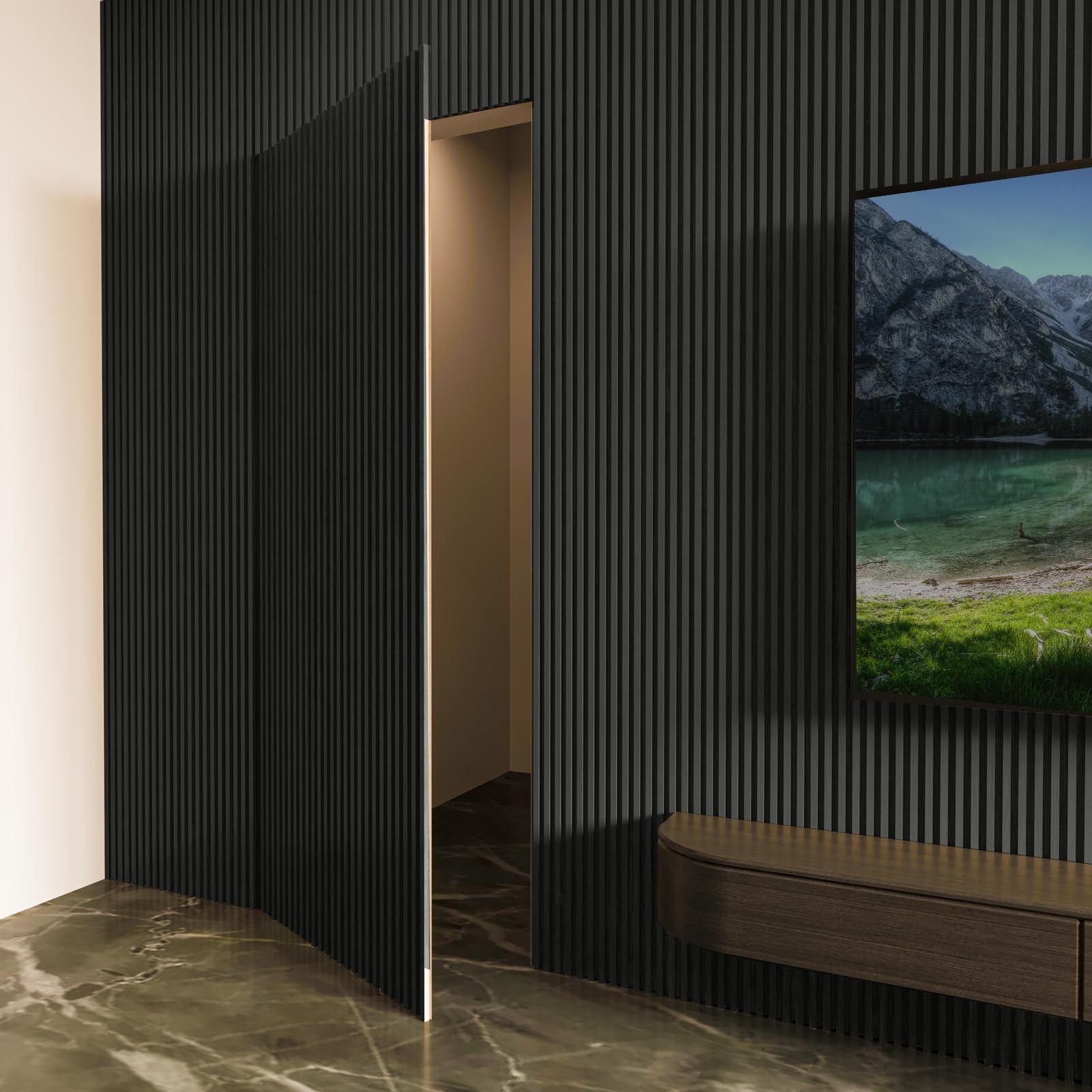 Customized Acupanel Waterproof Black Wood Slat Panels 3D Solid Wood Wall  Panel for interior wall cladding