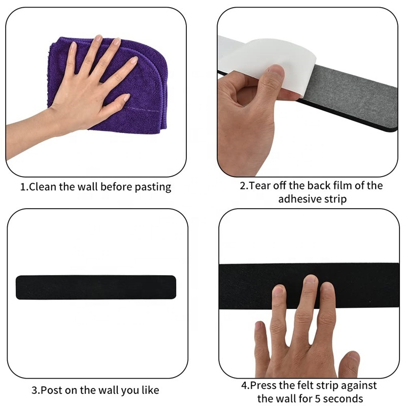 GRS certificate self-adhesive 5 pack felt fabric acoustic pin board bar strips