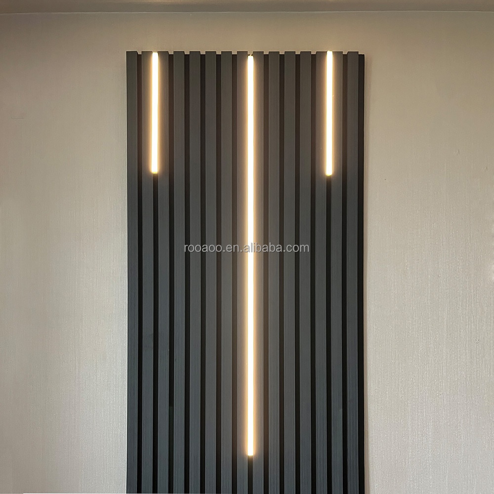Natural Wood and PVC Noise control wood panels Design MDF Wood Slat Wall Akupanels Acoustic Wood Panels Sound Proof with LED Strip