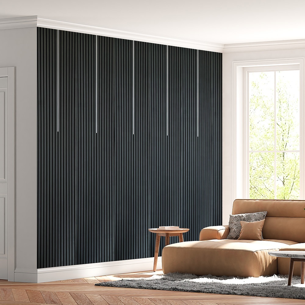 Natural Wood and PVC Noise control wood panels Design MDF Wood Slat Wall Akupanels Acoustic Wood Panels Sound Proof with LED Strip