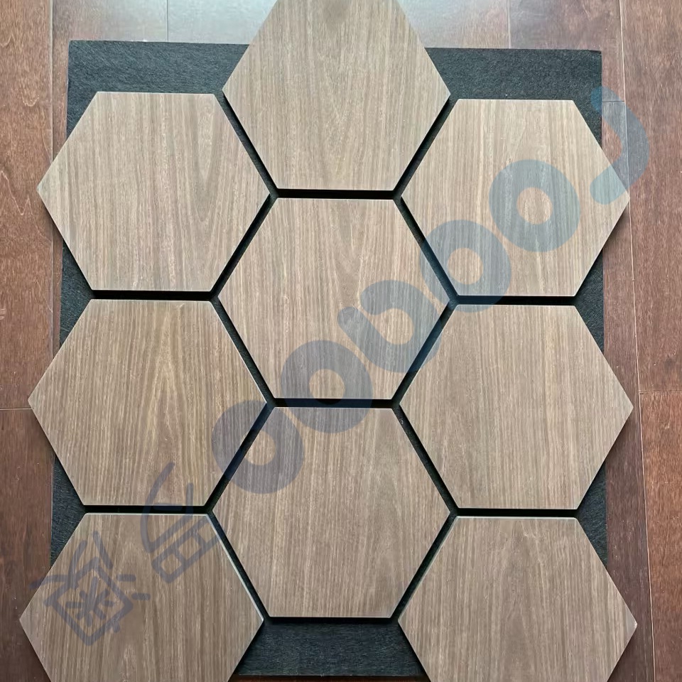 Acoustic 3D Hexagon Noise control wood panels Real Wood and MDF Soundproof Wall Decorative Panel with 3D Model Design Capability