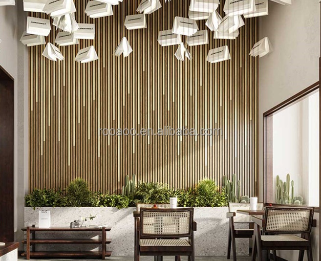 Free Samples Customized Indoor Interior Decoration Recyclable Natural Oak Slat Wood Acoustic Wall Panels MDF