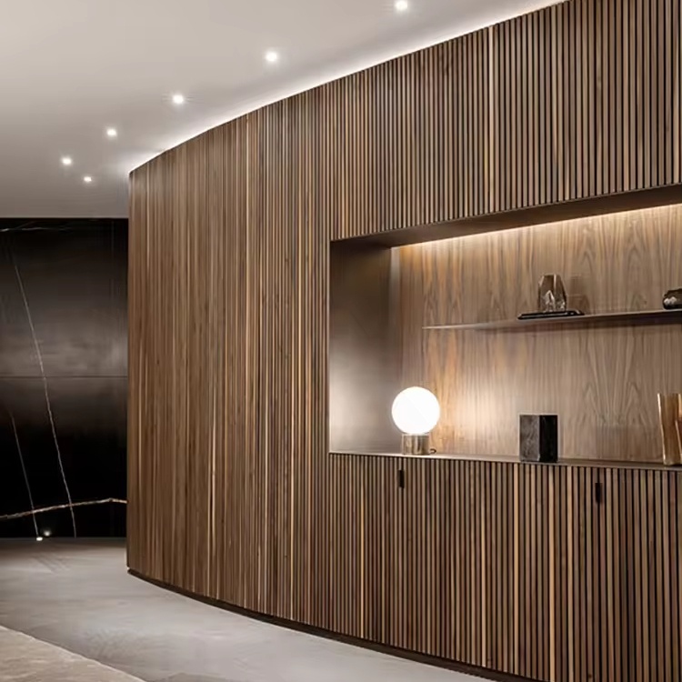 MDF Borad Polyester Slatted soundproof panels   Akupanel Slat Wood Acoustic PanelCustomized Sound Absorbing Wall Panels
