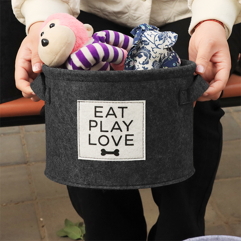 3 Pack Felt Dog Toy Bin Basket, Puppy Storage Bin Box with Handles,Collapsible Felt Storage Bin Basket for Dog Toys, Blankets,Pet Supplies Storage, Dog Room Decor