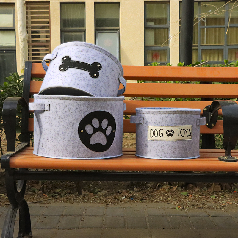 3 Pack Felt Dog Toy Bin Basket, Puppy Storage Bin Box with Handles,Collapsible Felt Storage Bin Basket for Dog Toys, Blankets,Pet Supplies Storage, Dog Room Decor