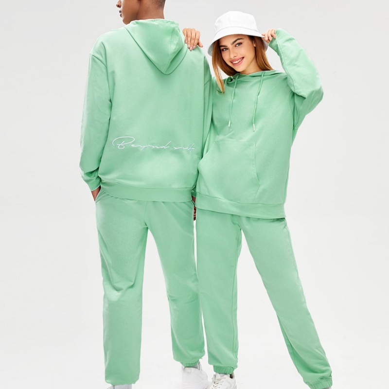 New Winter Hoodie Set Unisex Letter Embroidery Dropped Shoulder Women's Hoodie Set