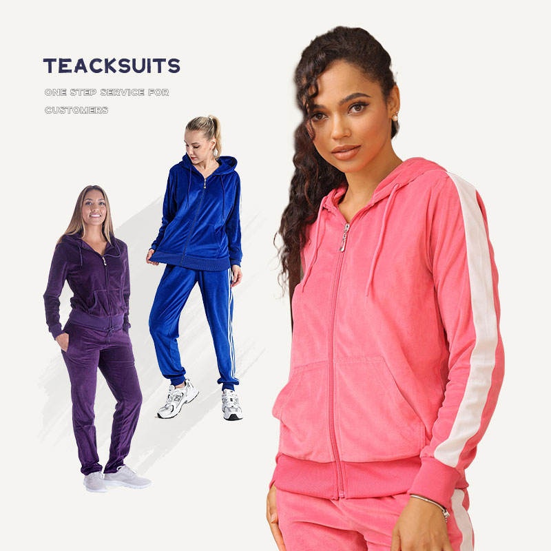 Two-Tone Velour Hoodie Set Zip-Up Hoodie Joggers 2-Piece Women's Hoodie Set