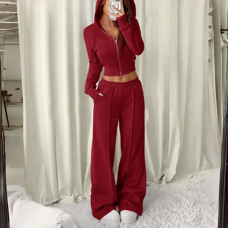 Full-Zip Hoodie Set | Cropped Hoodie & Joggers, 2-Piece  Women's Hoodie Set