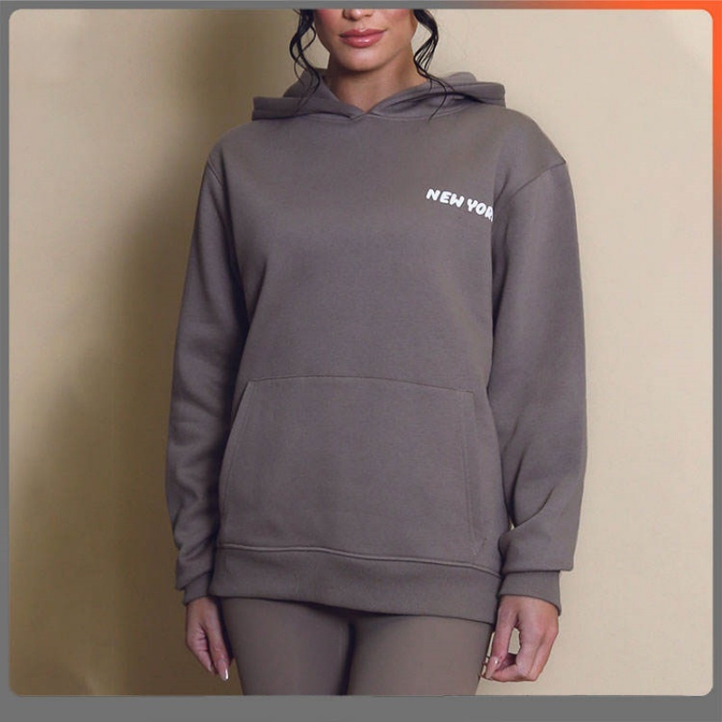 Embroidered Letter Print Hoodie: Women's Oversized Raglan-Sleeve Fleece Pullover