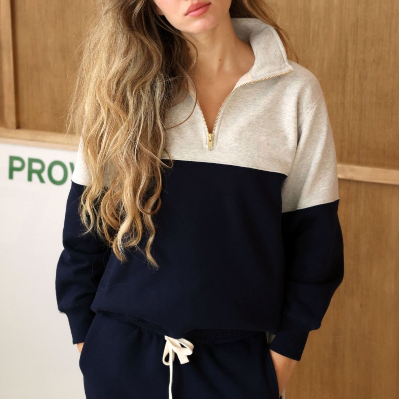 Color Block Front Zip up Loose Fit Soft Fleece Casual Streetwear Jacket Pullover Women's Hoodie
