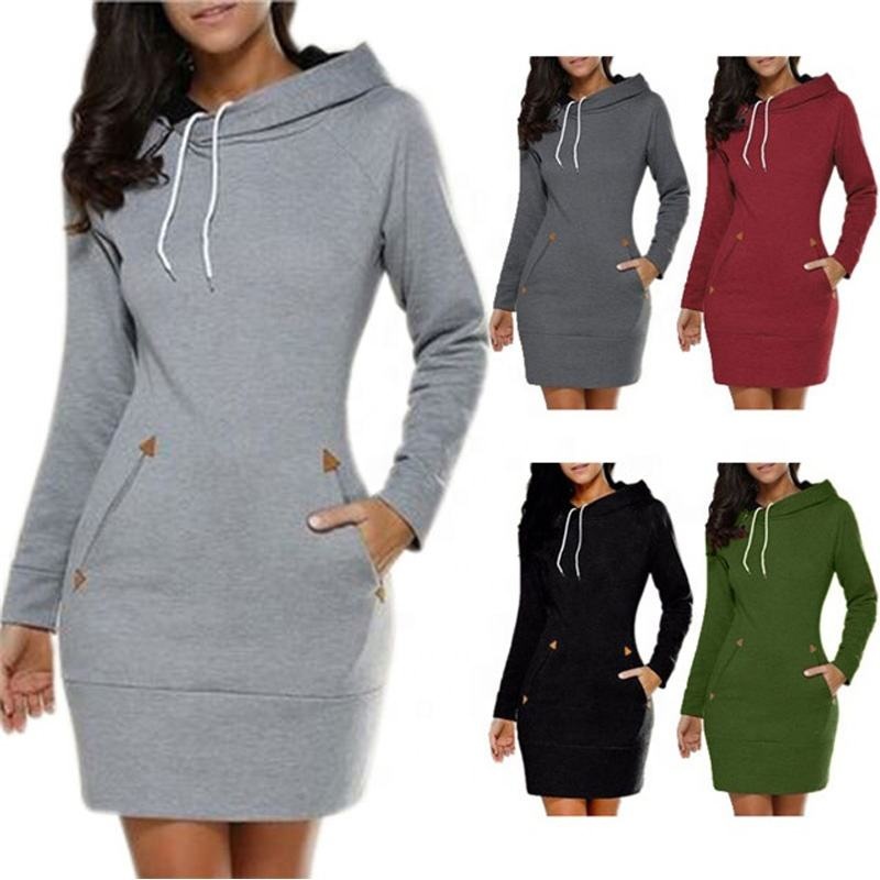 100% Cotton Hoodie Dress | Spring Casual Long Length, Front Logo Women's Hoodie