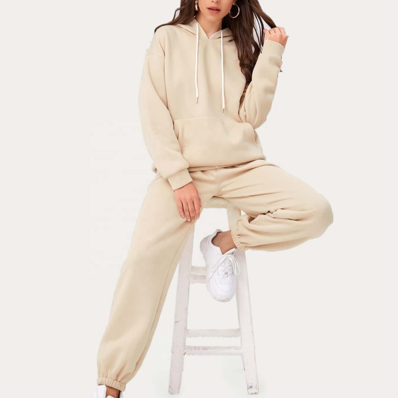 Dropped-Shoulder Hoodie Set | Drawstring Knit Sweatshirt with Kangaroo Pocket Women's Hoodie Set