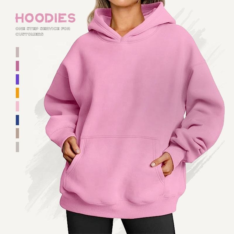 Hot Sale Pink 100% Cotton Hoodie Winter Blank Oversized Custom Women's Hoodie