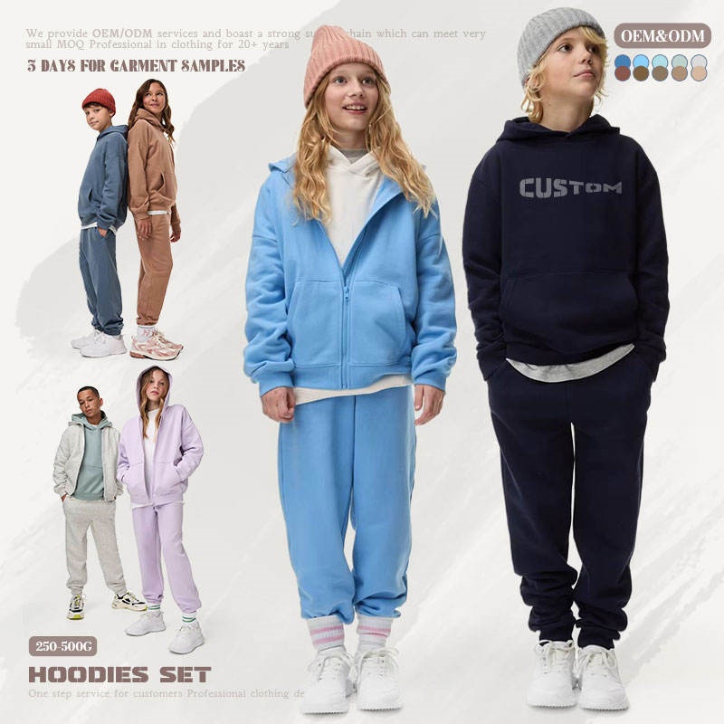 100% Cotton Zip-Up Hoodie Set Kids Solid Color Oversized Hoodie Women's Hoodie Set