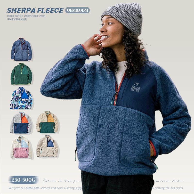 Recycled Polyester Wool Jacket Half-Zip Sherpa Lined Winter Women's Hoodie