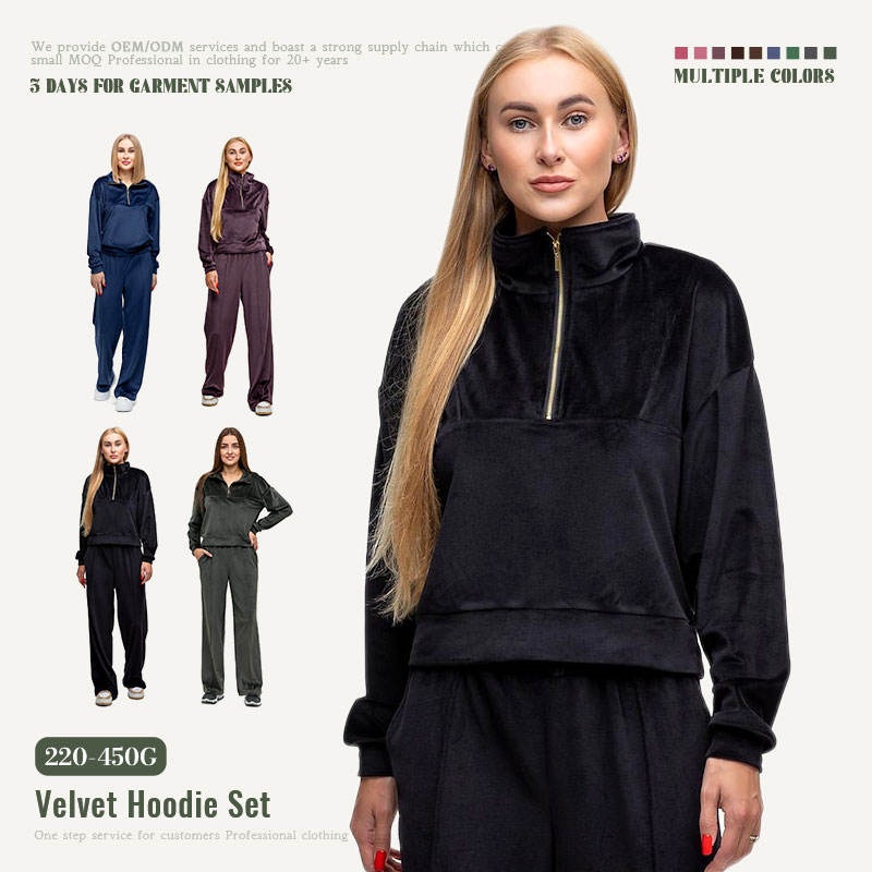 Maternity Plus Size Velour Hoodie Set Spring Half-Zip Soft Fleece 2-Piece Women's Hoodie Set