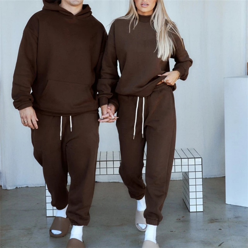 Couple's Wool-Blend Hoodie Set | Winter Solid Color Hoodie, Tech Sport Fabric Women's Hoodie Set