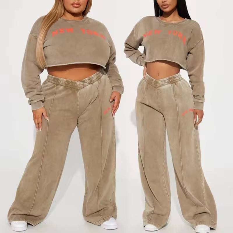 Vintage Stone Wash Heavyweight French Terry Cotton Blend Oversized Drop-Shoulder Women's Hoodie Set