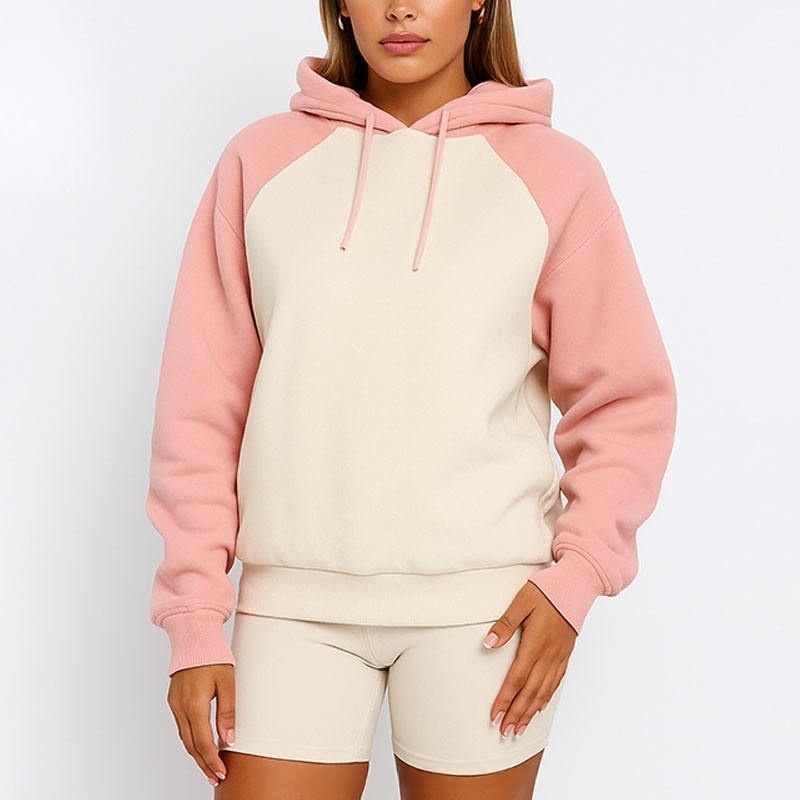 Premium Two-Tone Embroidered Winter Blank Heavyweight Cotton Fleece French Terry Drop-Shoulder Women's Hoodie