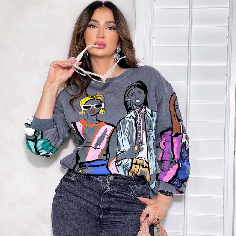 Women's Cartoon Print Hoodie Oversized Hip Hop Street Pullover Women's Hoodie