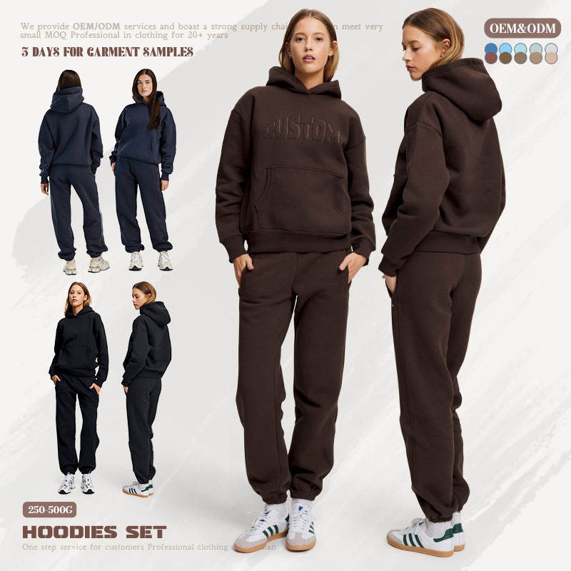 Embossed Hoodie Set Autumn Winter Oversized Street Jogging Women's Hoodie Set