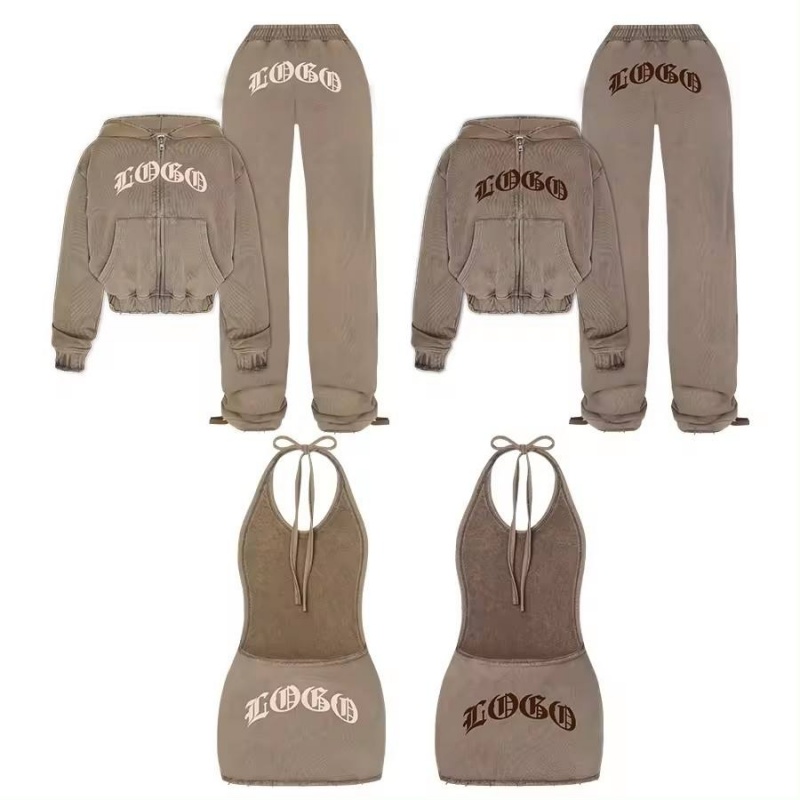Acid Wash Distressed Vintage Style 100% Cotton French Terry Sweatpants and Hoodie Women's Hoodie Set