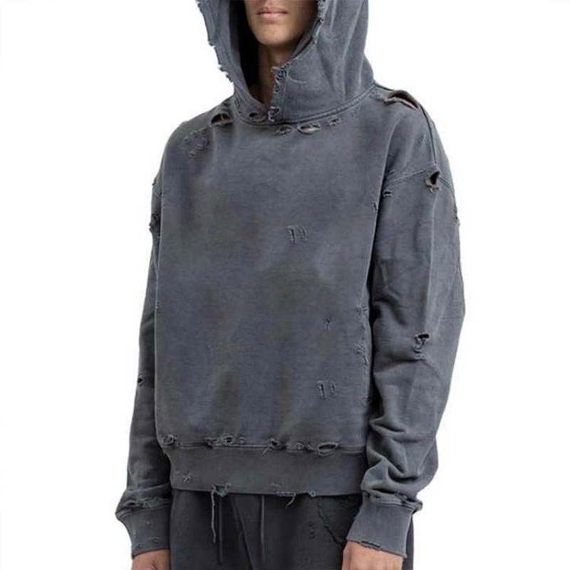 Acid Wash Vintage Hoodie - Heavyweight Fleece Pullover for Men