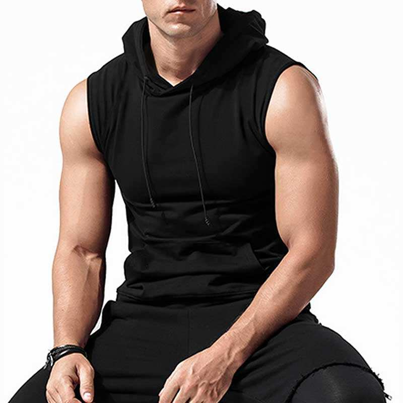 Men's Sleeveless Hoodie Workout Sleeveless Hoodie - Muscle Training Tank Top