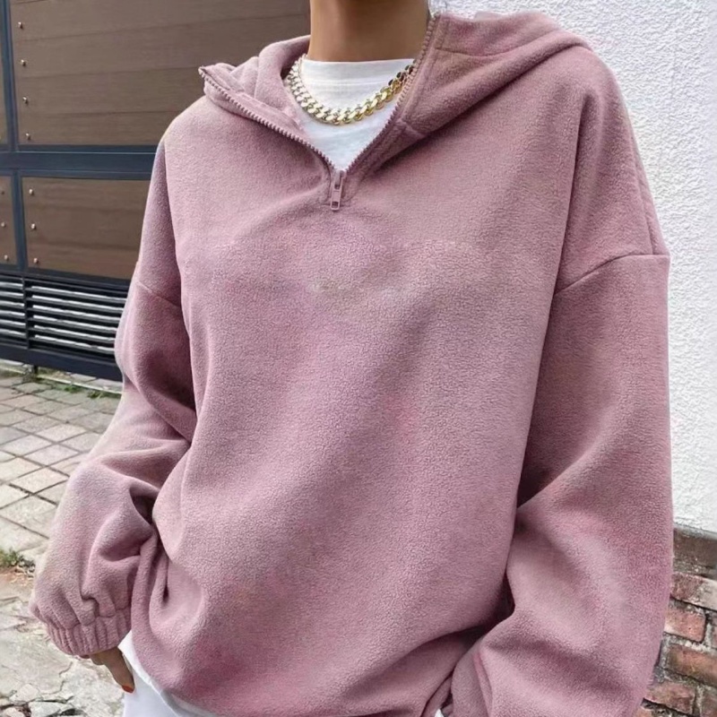 Premium Fabric Fleece Custom Logo Zip Front Pullover Embroidered Winter Autumn Knitwear Casual Style Women's Hoodie