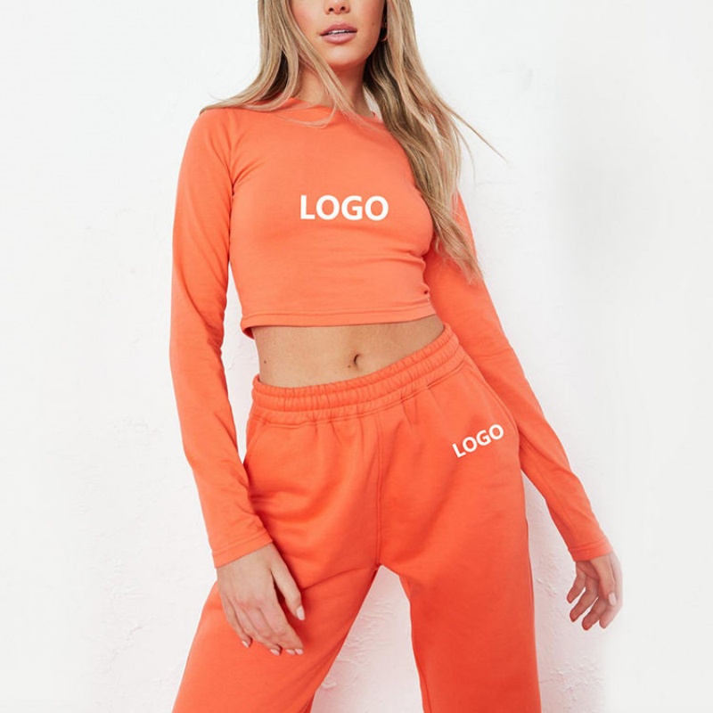 Cropped Hoodie Set | 3D Print Embroidery, Plus Size Crop Top, Manufacturer Customization Women's Hoodie Set