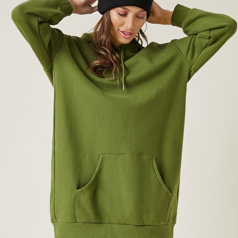 Green Cotton Hooded Dress Winter Casual Western Custom Women's Hoodie