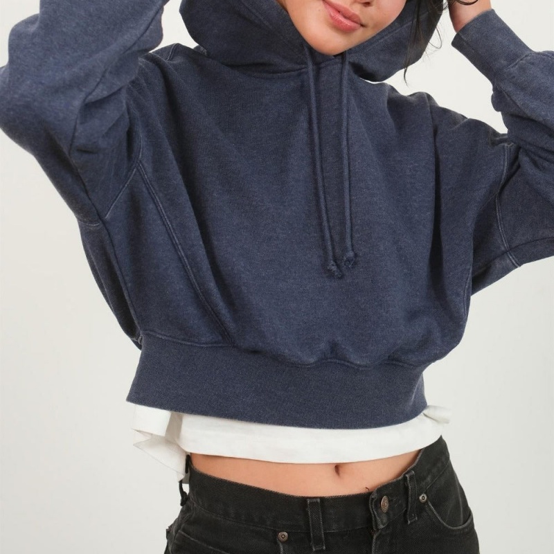 Drop Shoulder Cropped Washed Oversized Streetwear Custom Logo Crop Pullover Casual Lounge Women's Hoodie