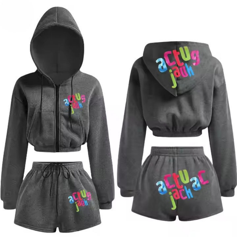 Designer Collection Acid Wash Heavyweight 100% Cotton Zip Women's Hoodie Set