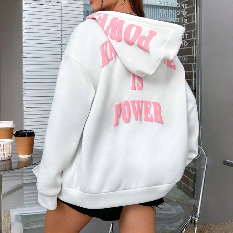Heavyweight Zip-Up Hoodie | Autumn Drop-Shoulder Knit, Custom Logo, Plush Lining Women's Hoodie