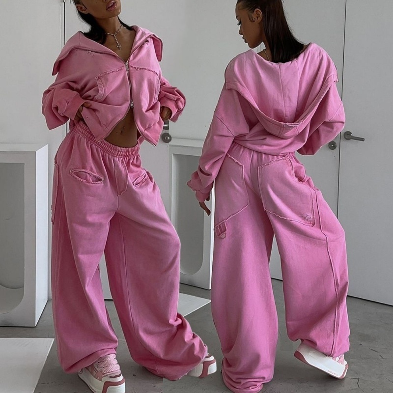 Plush French Terry Set: Women's Oversized Zip Hoodie & Pants with Custom Branding Women's Hoodie Set