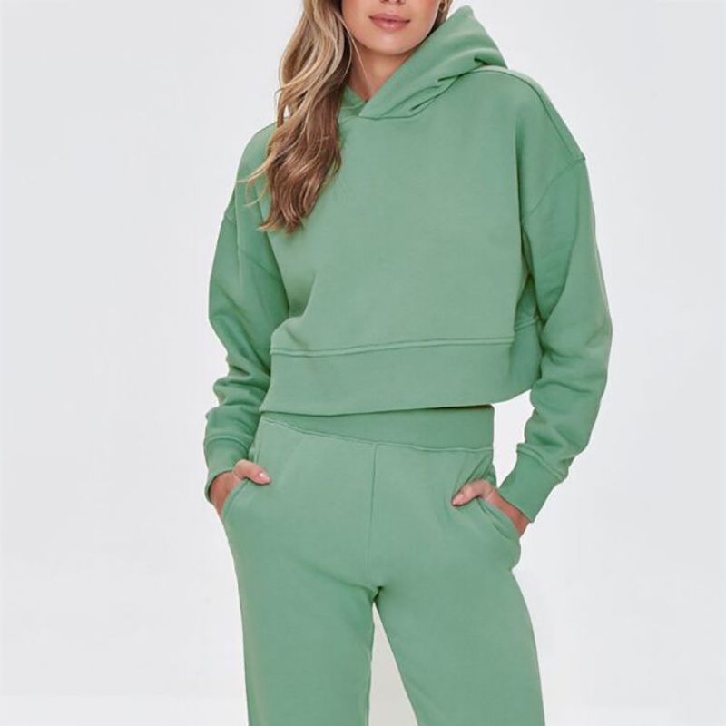 Women's Wool Blend Cropped Hoodie - Long Sleeve Pullover with Sexy Cut