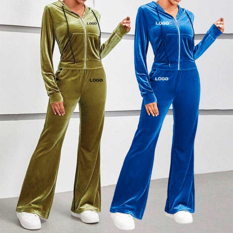 Velvet Y2K Zip Cropped Hoodie and Pants Vest 3-Piece Set Women's Hoodie Set