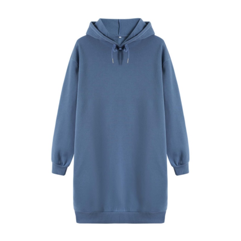 Blue Embossed Hooded Dress | Summer Custom Design, Manufacturer Wholesale Women's Hoodie