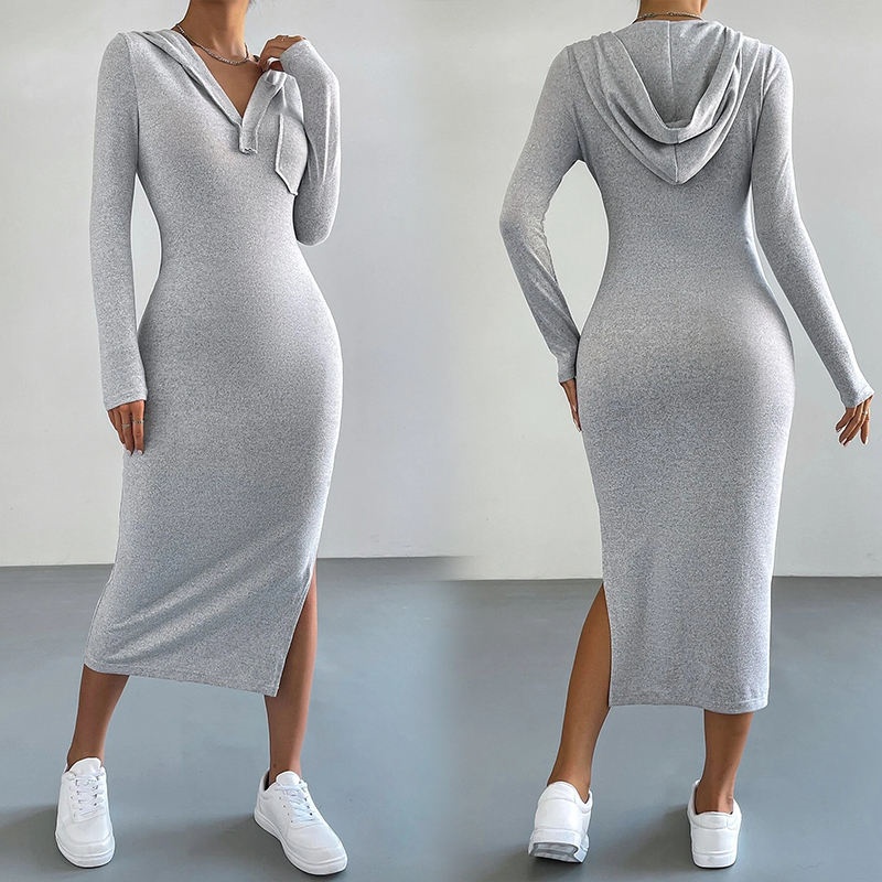 Designer Hooded Dress Long Sleeve Slit Casual Long Skirt Custom Women's Hoodie