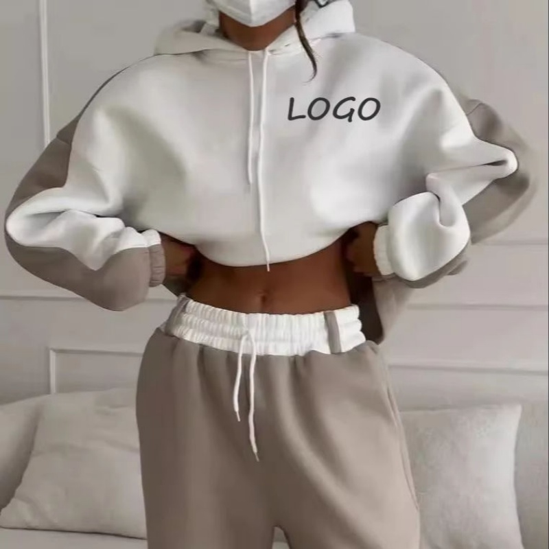 Color Block Hooded Sweatshirt Oversized Fleece Pullover Winter Streetwear Casual Women's Hoodie Set