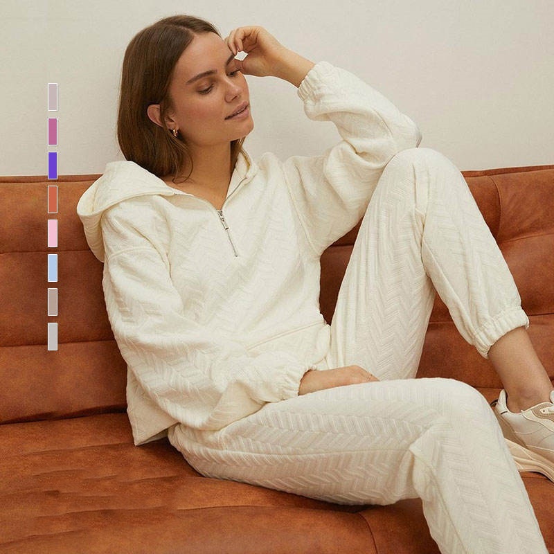 Knit Training Hoodie Set Autumn Winter Jogging Custom Logo Women's Hoodie Set