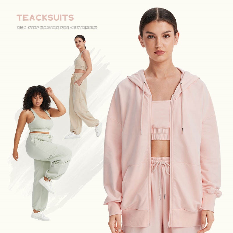 Pink Sport Hoodie Set Autumn Zip-Up Hoodie Joggers Wholesale Women's Hoodie Set