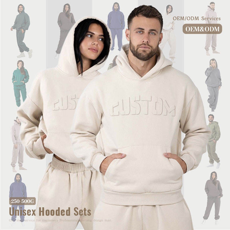 Unisex Cotton Wool Hoodie Set 300-500gsm Winter Casual Wear Women's Hoodie Set
