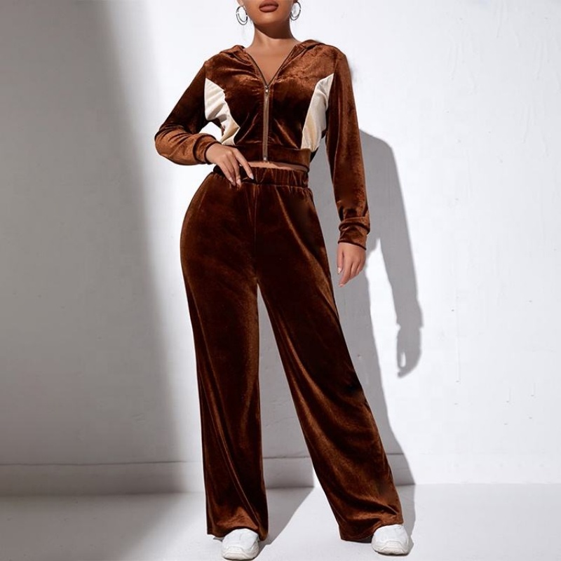 Velour Hoodie Set | Winter Cropped Pullover, Custom 2-Piece Women's Hoodie Set