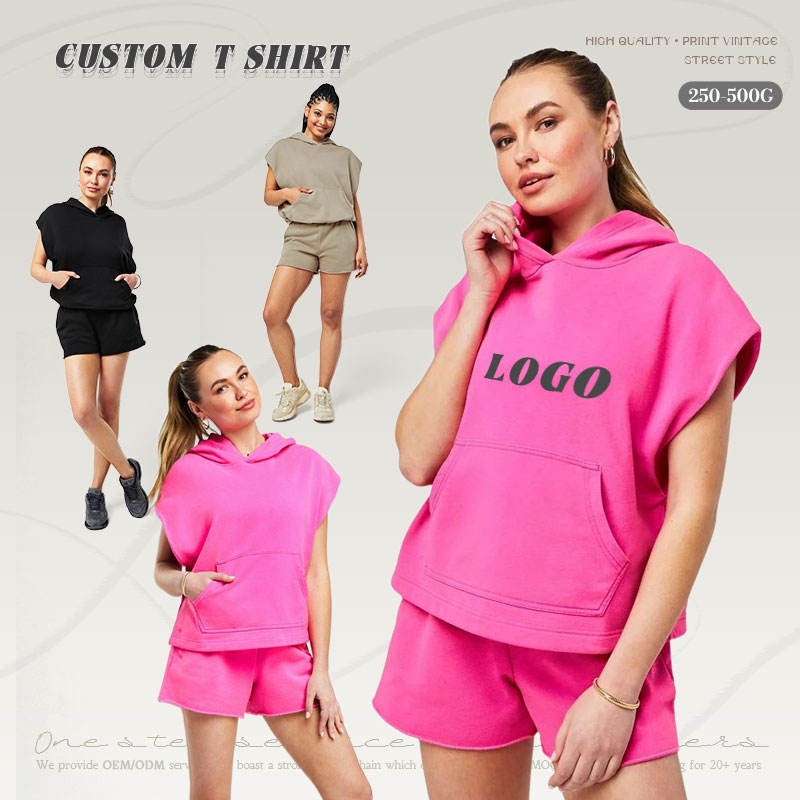 Gym Shorts Hoodie Set Summer Cropped Hoodie 2-Piece Women's Hoodie Set