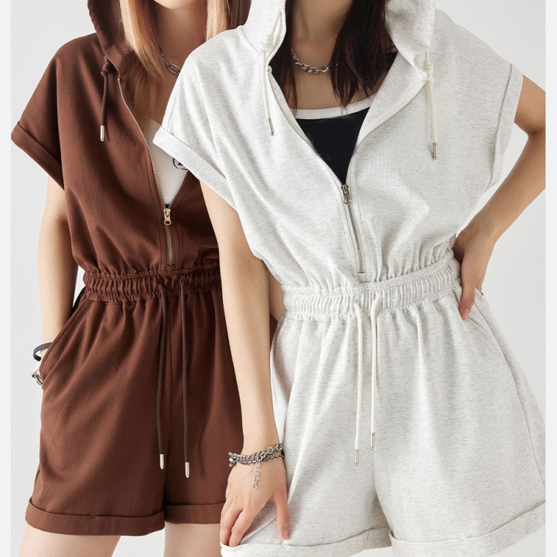 Custom Summer Tailored Sleeveless Casual Design Jumpsuit Short Sleeved Jumpsuit Shorts Women's Hoodie