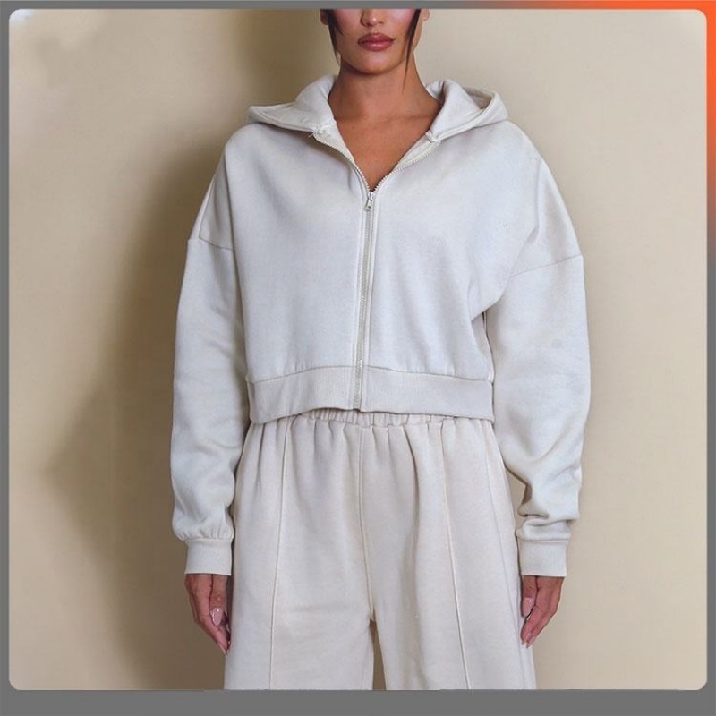 Women's Cropped Zip Hoodie Sets Jogger Set - Heavyweight Tracksuit