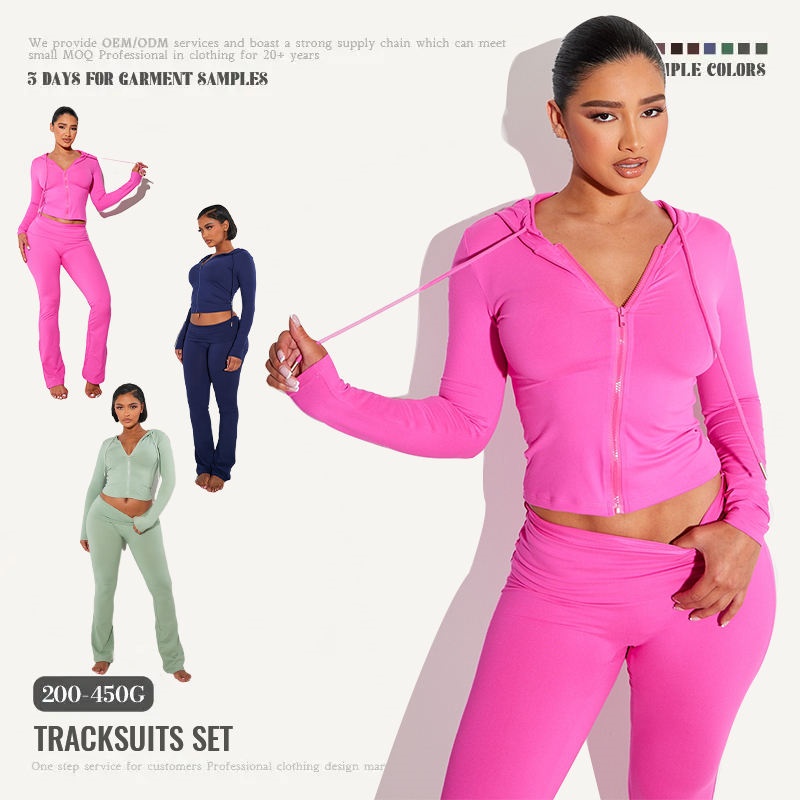 Pink Sport Hoodie Set Contour Cut Zip-Up Shorts 2-Piece Women's Hoodie Set