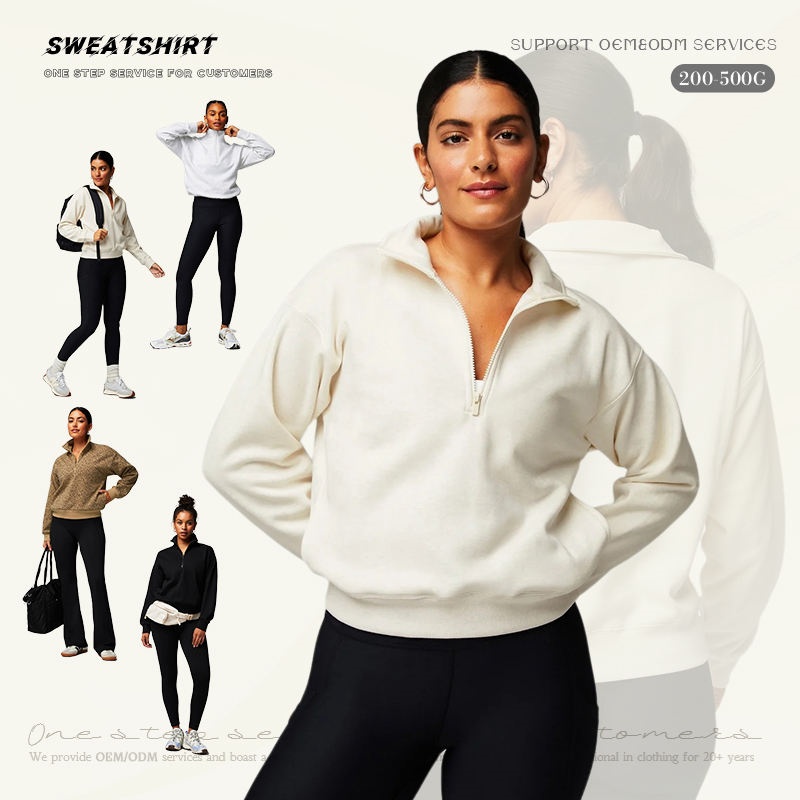 Regular Sleeve Hoodie 1/4 Zip Embroidered Sweatshirt Wholesale Women's Hoodie